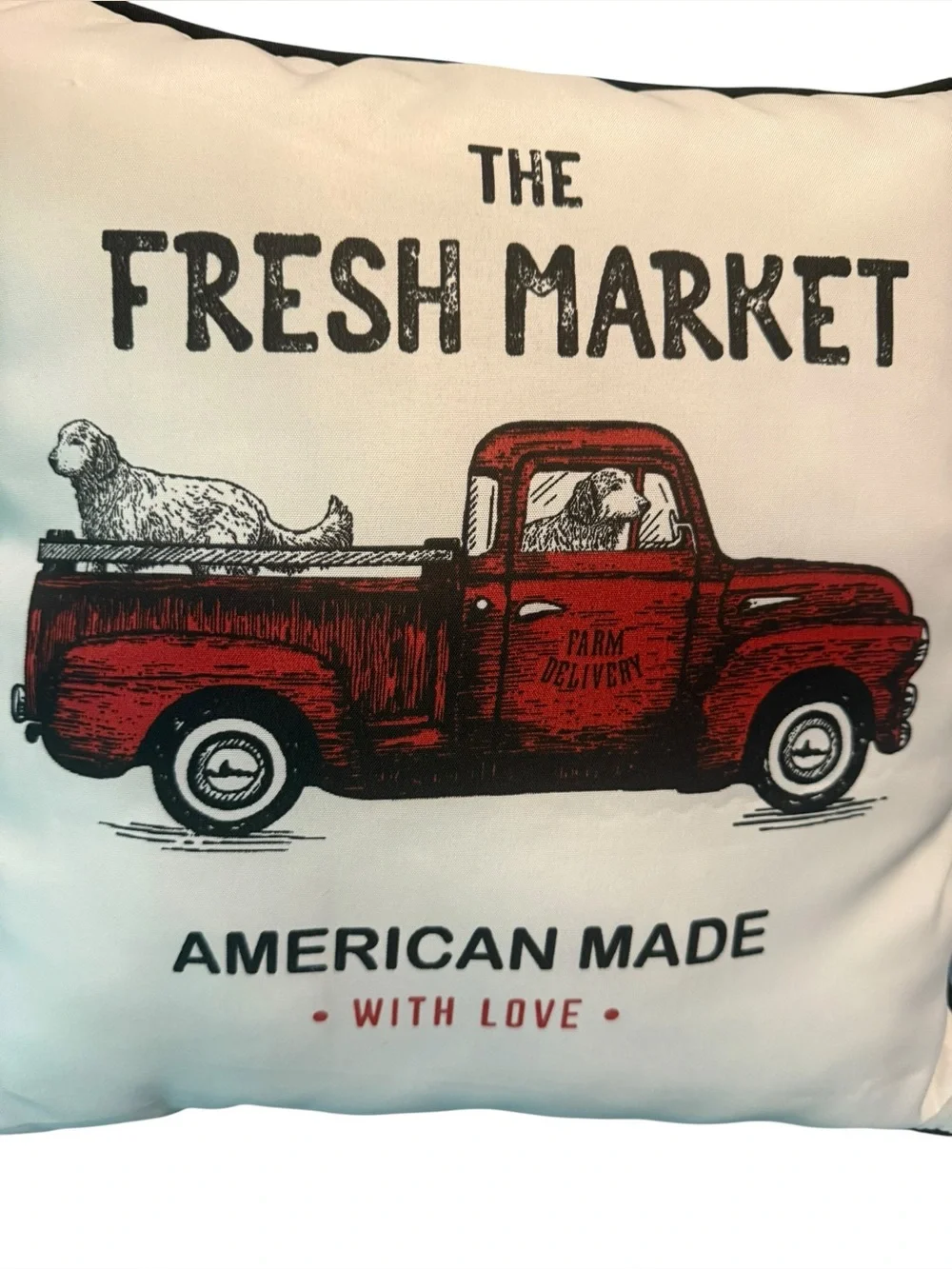 Red Truck Patriotic Dog Farmhouse Decor Indoor Summer 4th of July Market Pillow